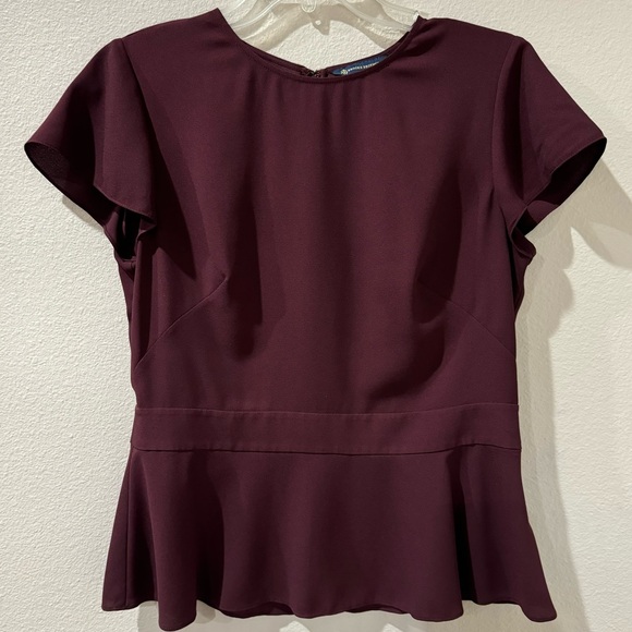 Brooks Brothers Tops - 🎉Brooks Brothers Burgundy Crew Neck Peplum Top w Waistband & Cap Sleeves Size 8